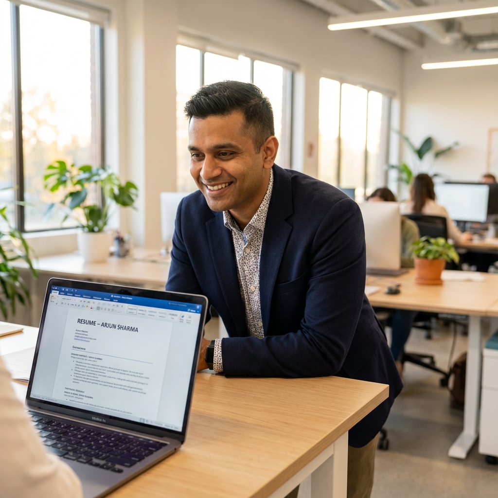 Professional working on resume